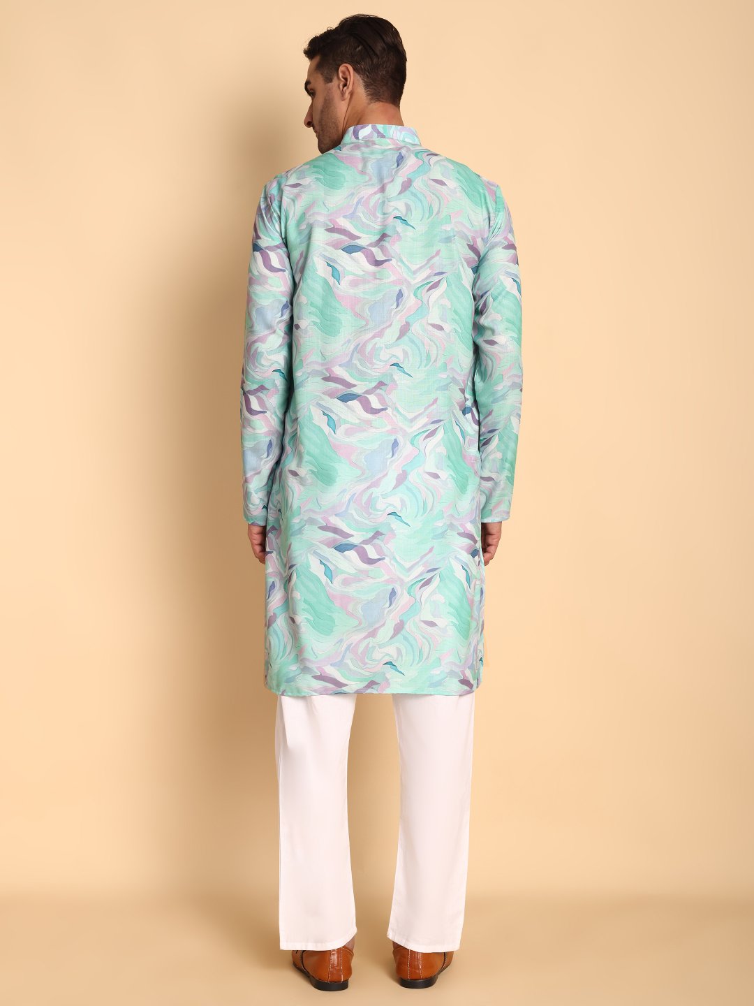 Blue Butti Designer Printed Cotton Kurta Pyjama — alternate view