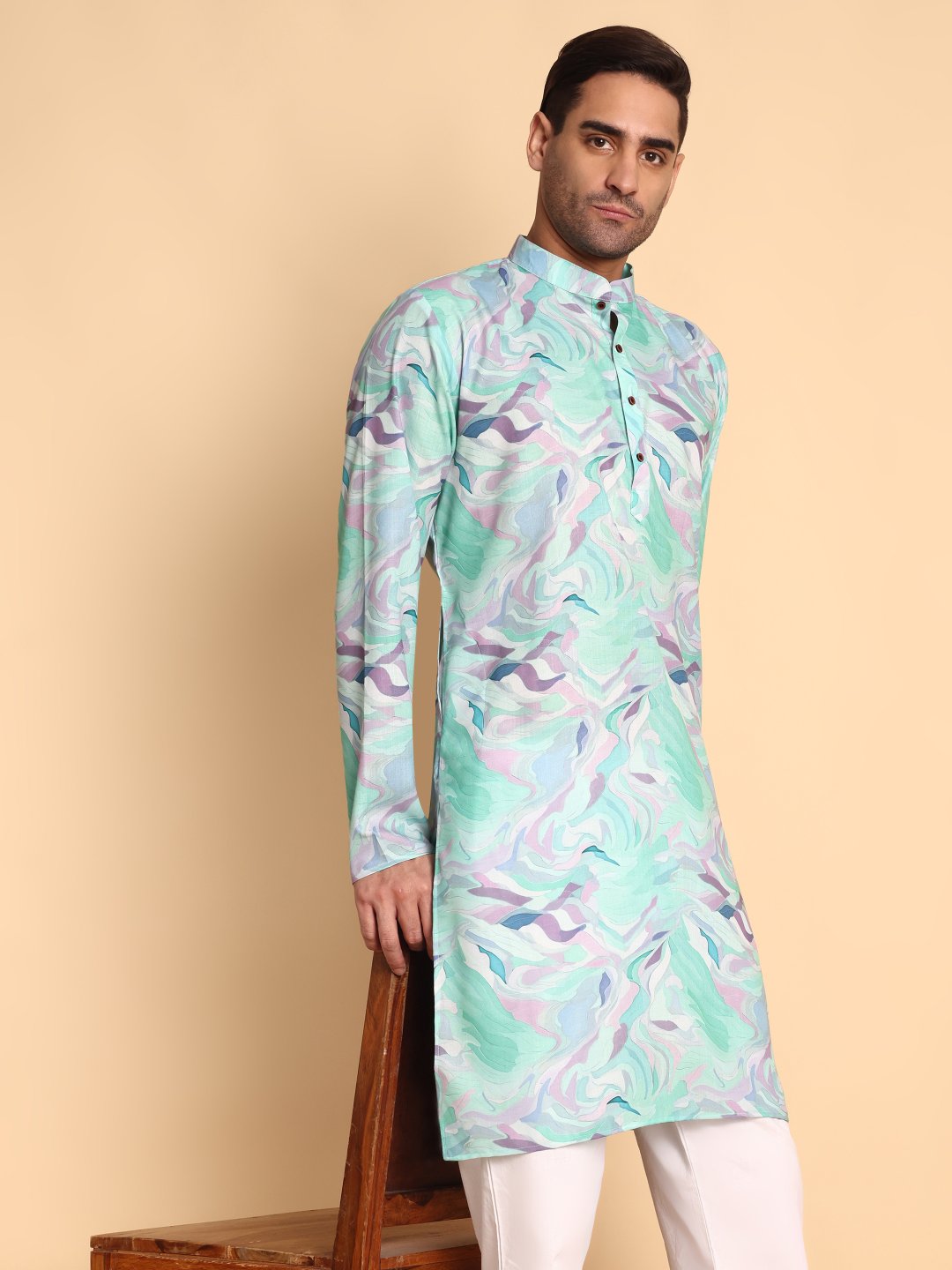 Blue Butti Designer Printed Cotton Kurta Pyjama