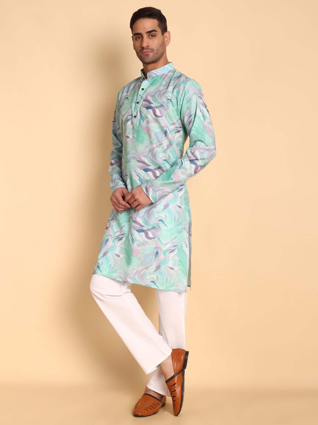 Blue Butti Designer Printed Cotton Kurta Pyjama