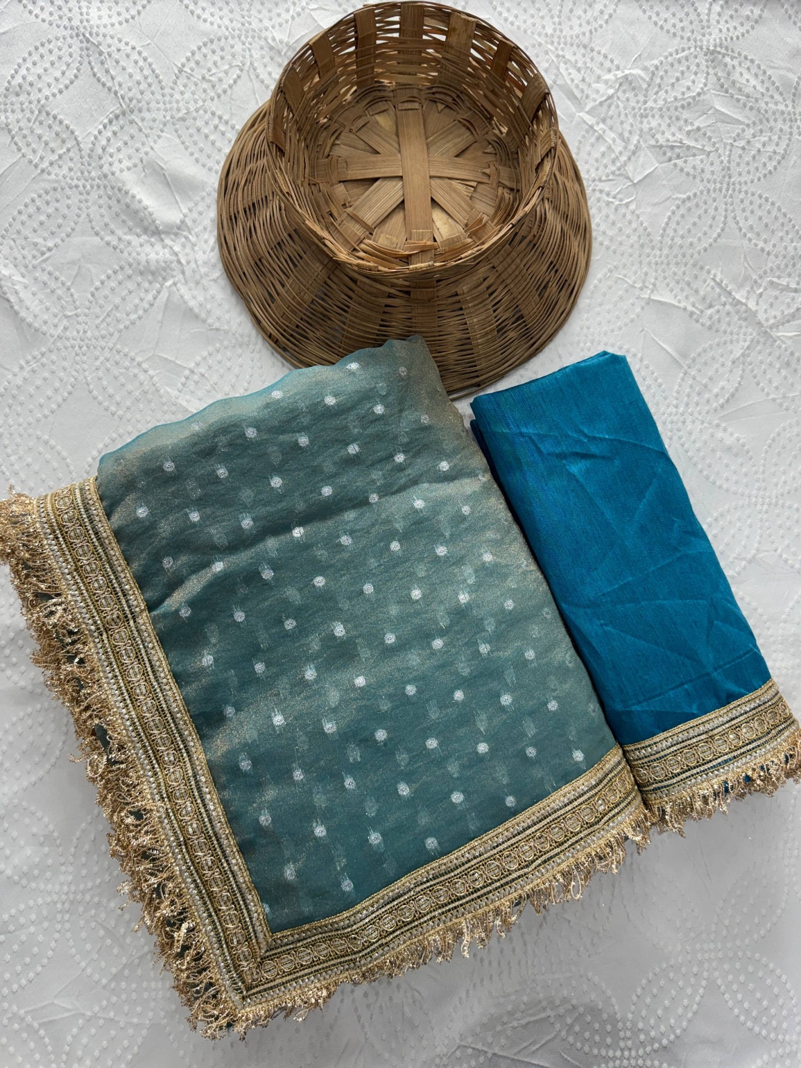 Blue Butti Lace Border Silk Saree