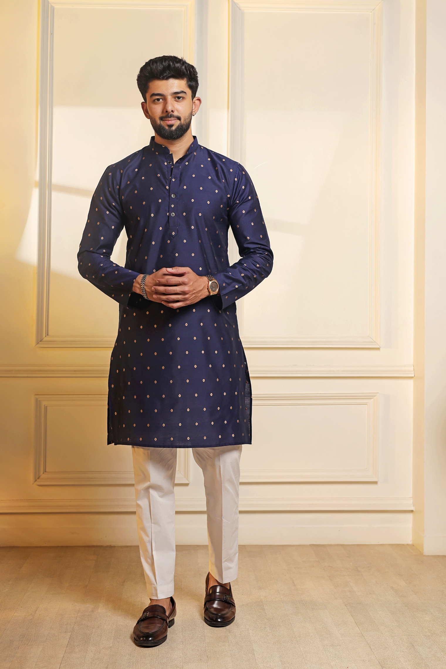 Blue Butti Woven Cotton Kurta Pyjama