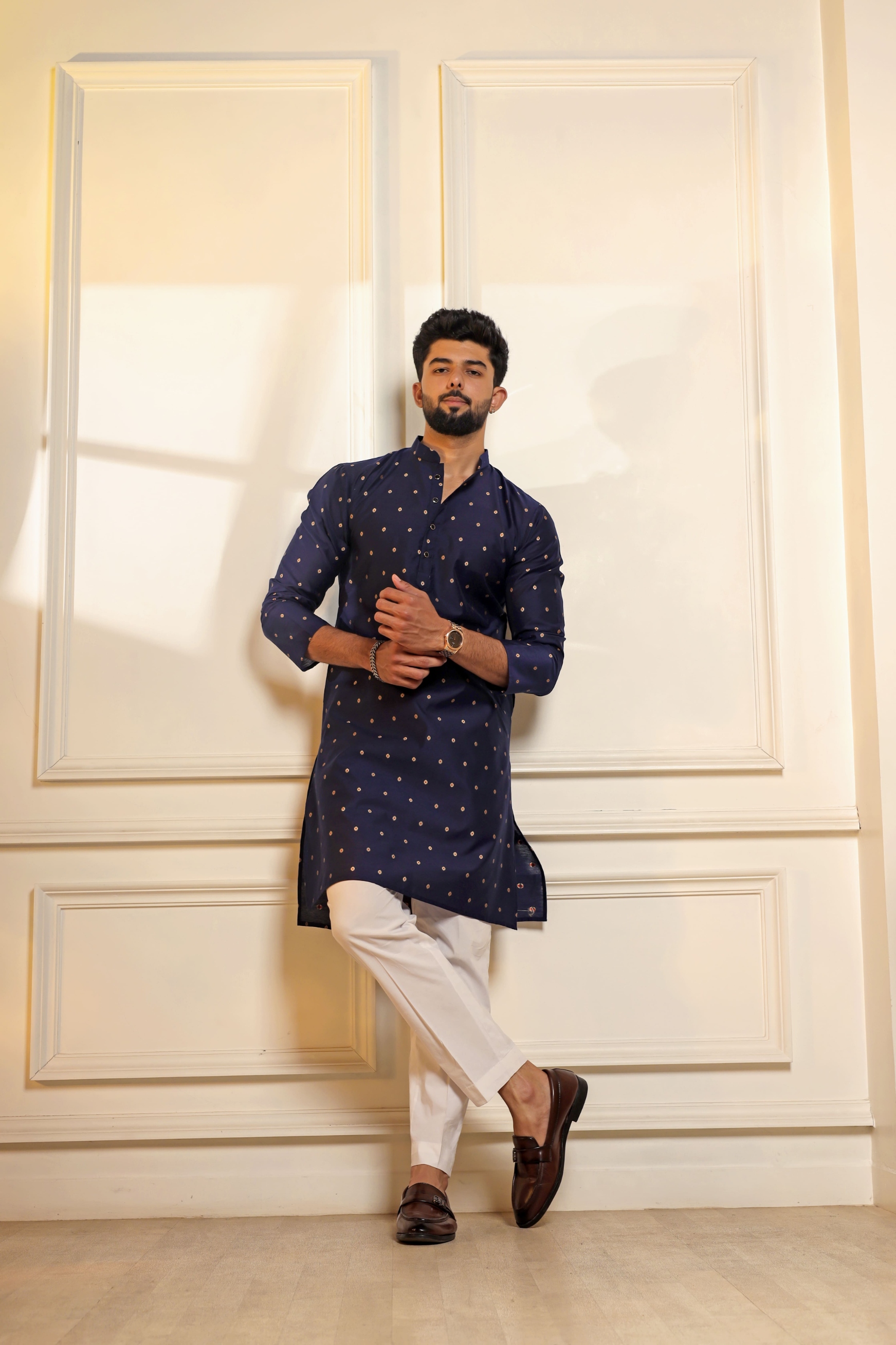 Blue Butti Woven Cotton Kurta Pyjama
