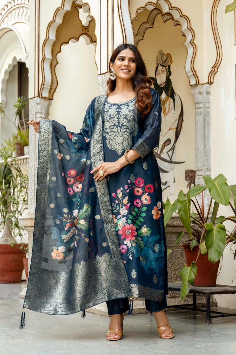 Blue Chanderi Cotton Salwar Suit