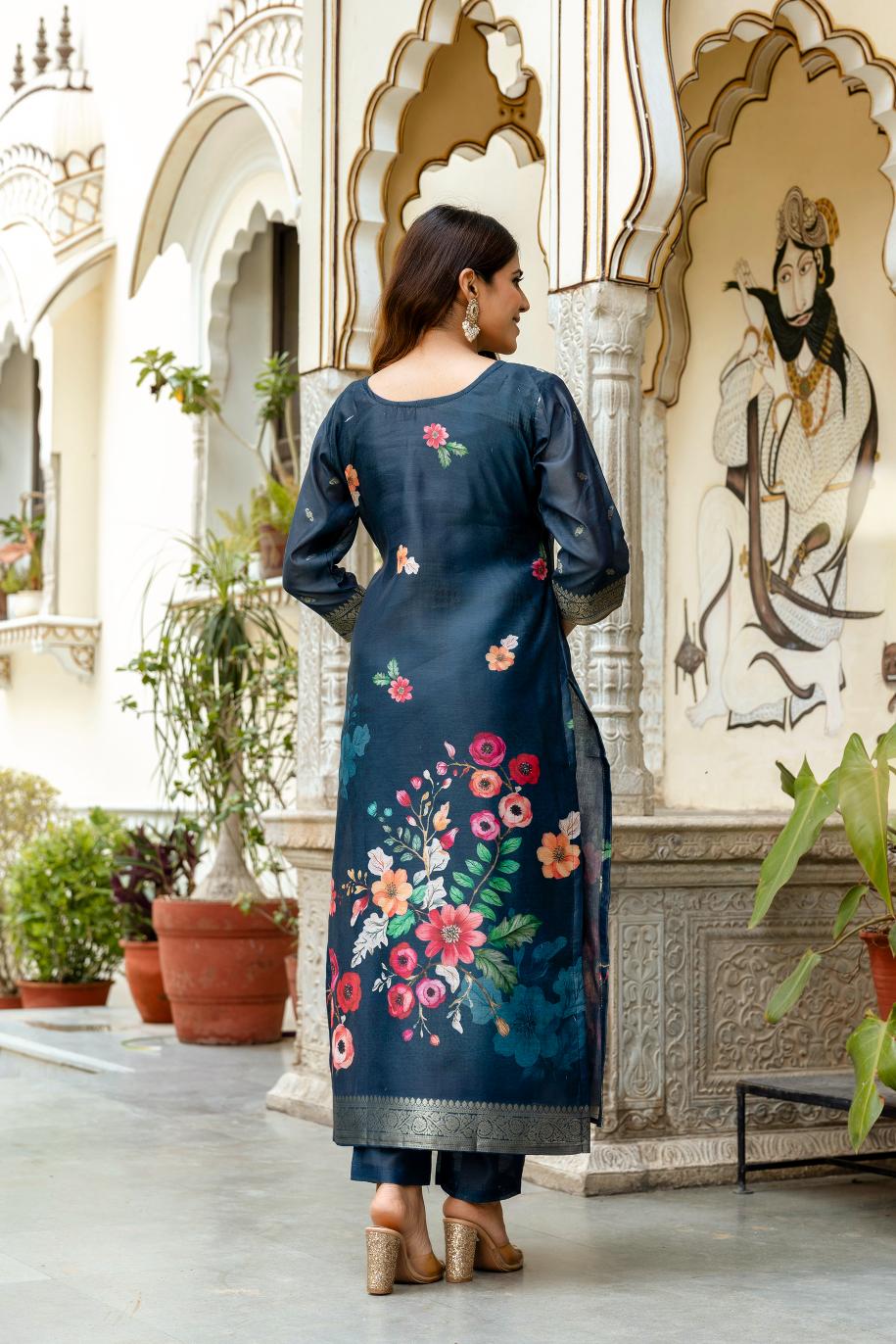 Blue Chanderi Cotton Salwar Suit — alternate view
