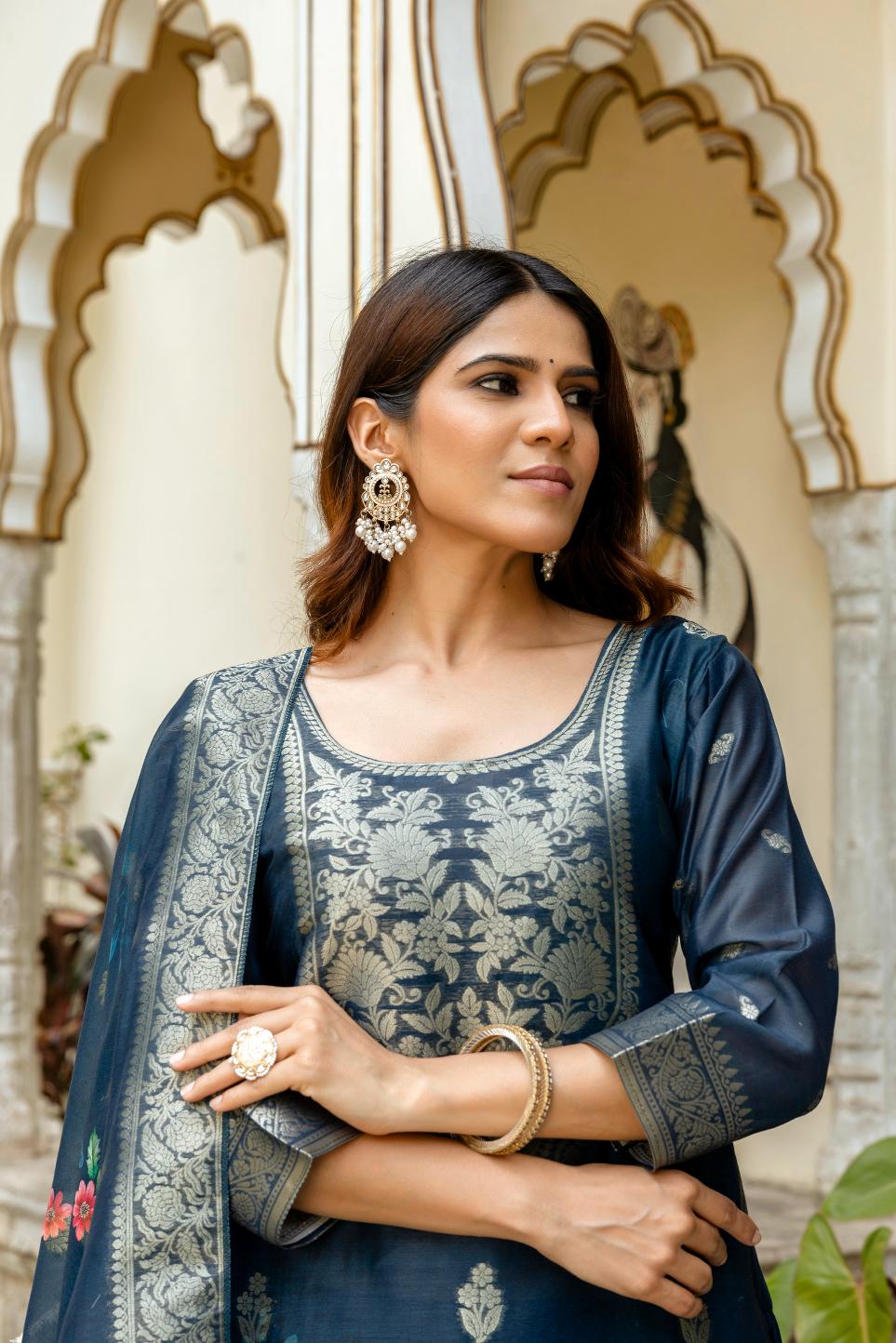 Blue Chanderi Cotton Salwar Suit