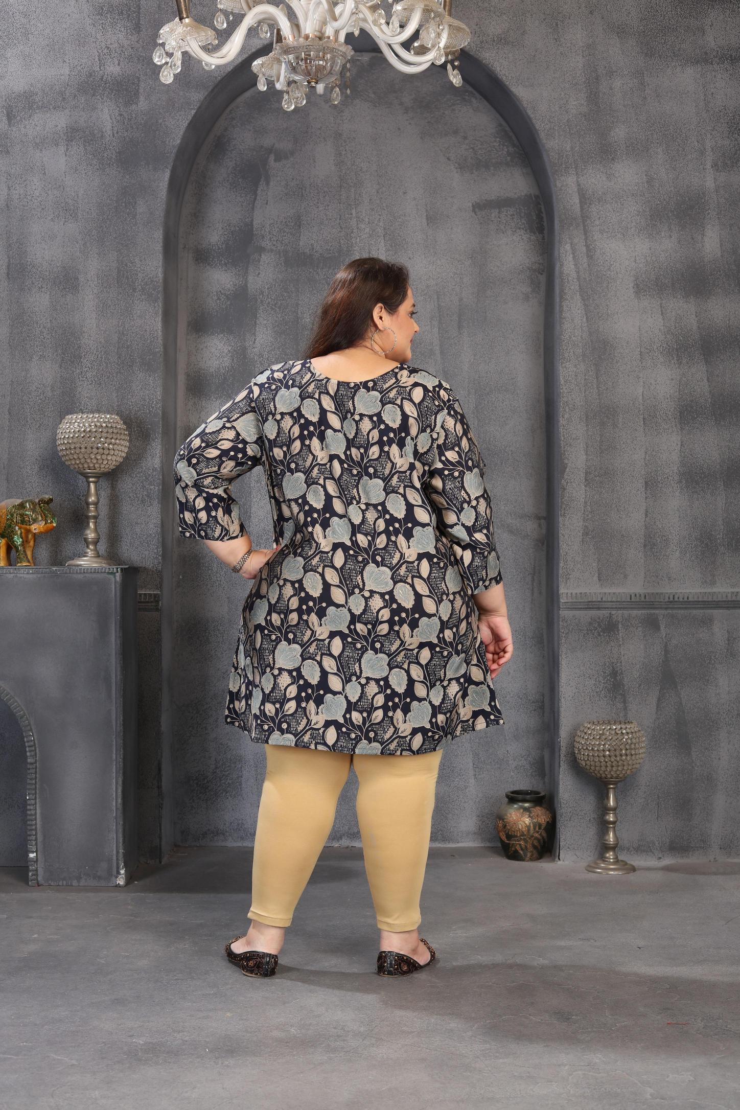 Blue Chanderi Printed Plus Size Kurti — alternate view