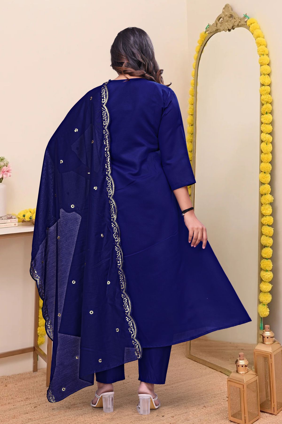 Blue Chanderi Silk Embroidered Salwar — alternate view