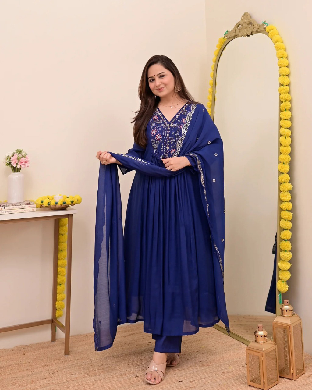 Blue Chanderi Silk Embroidered Salwar