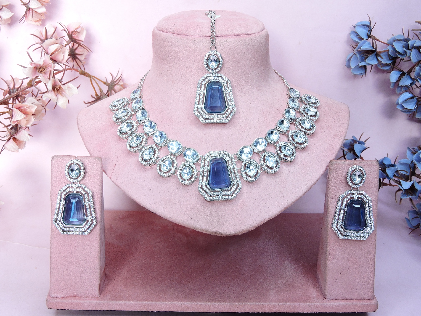 Blue Charm Stone Alloy Occasion Necklace — alternate view