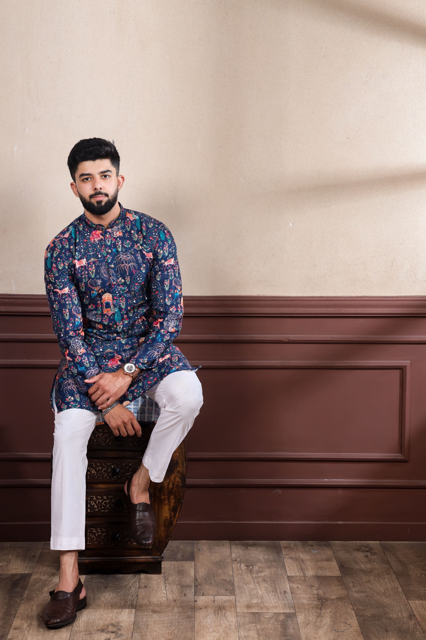 Blue Checks Printed Cotton Kurta Pyjama