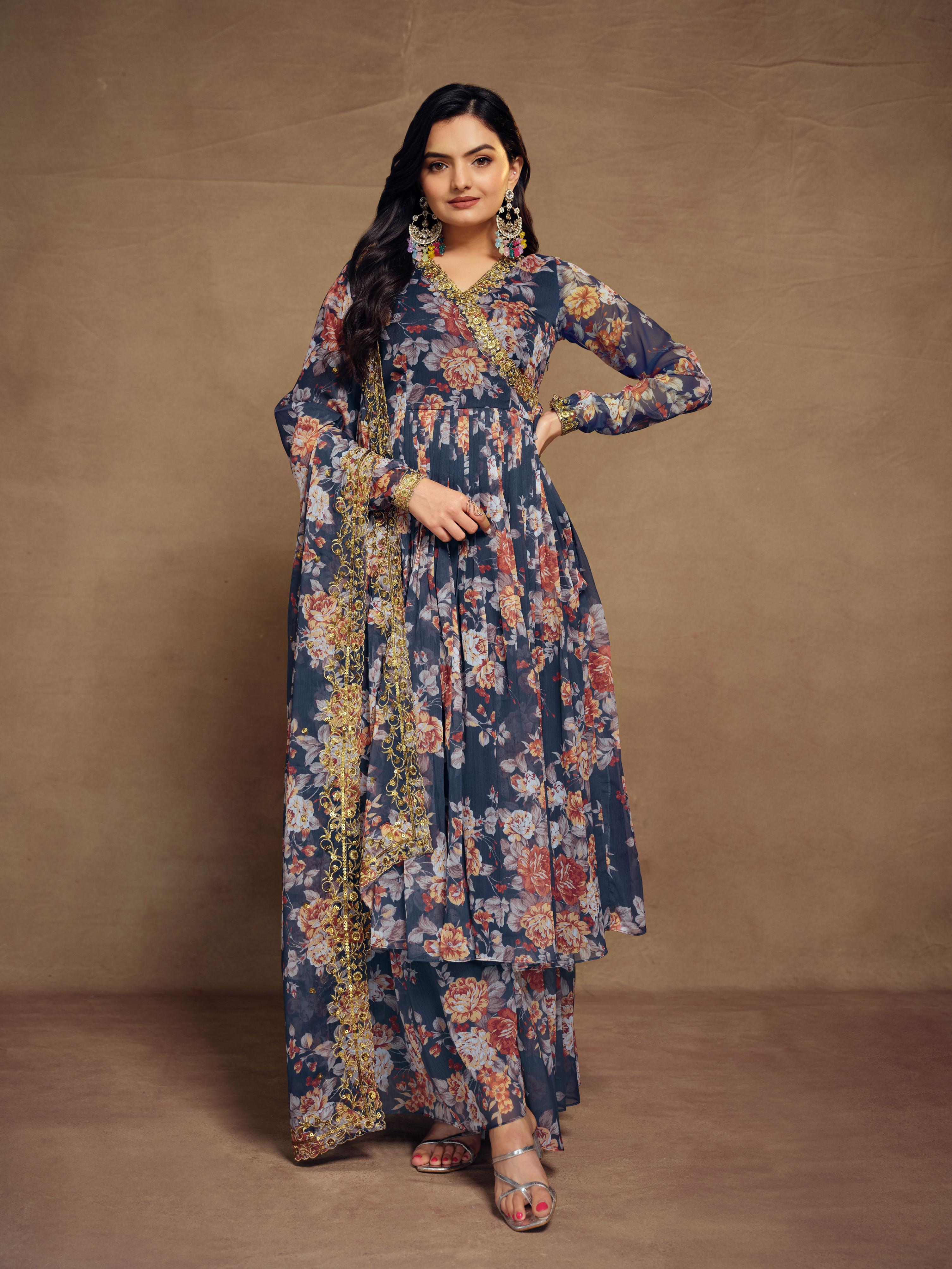 Blue Chiffon Readymade Dress