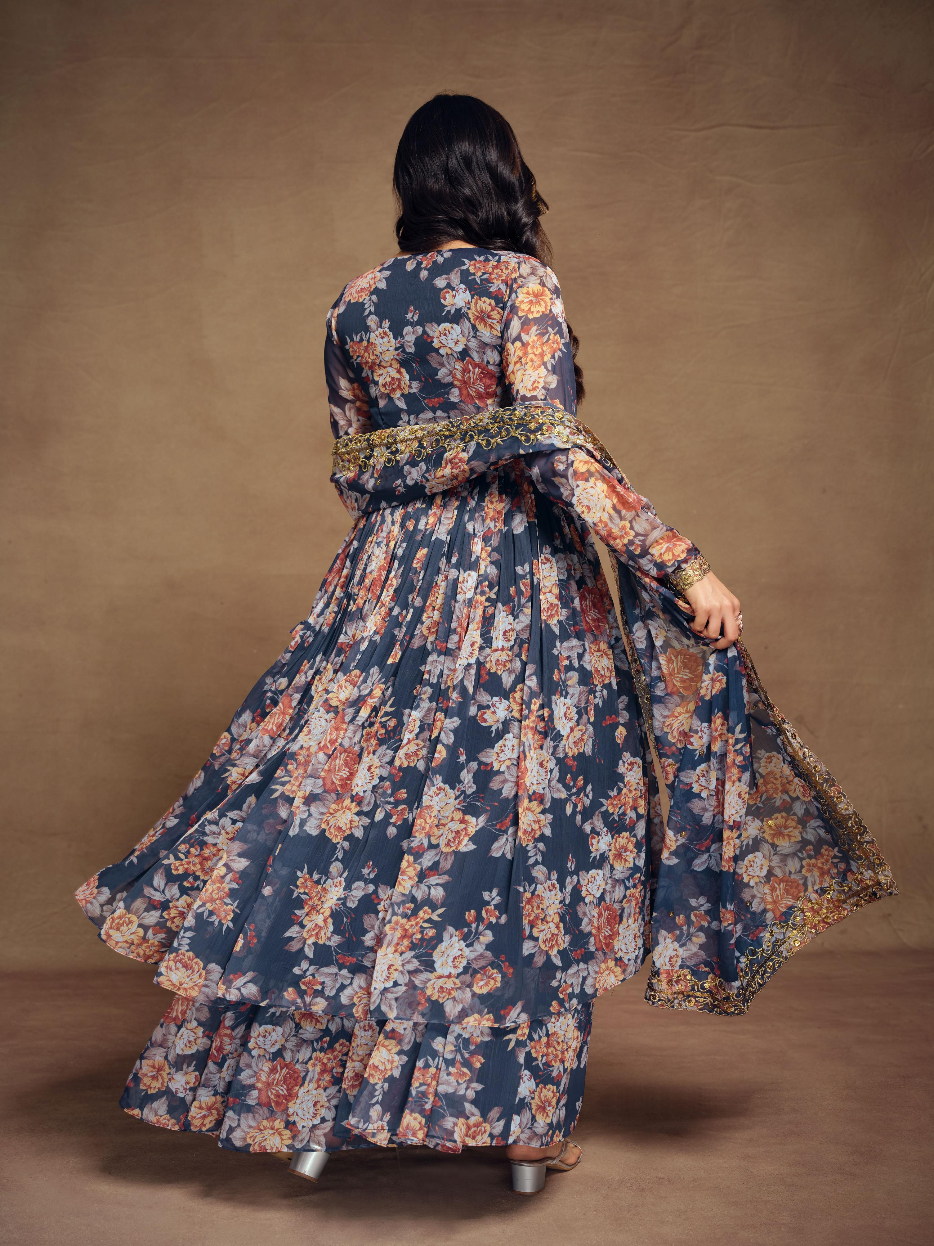 Blue Chiffon Readymade Dress — alternate view