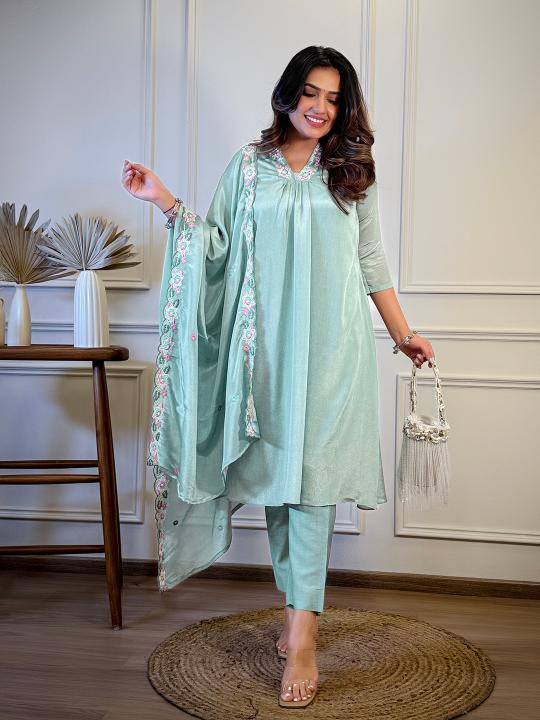 Blue Chinnon Readymade Suits