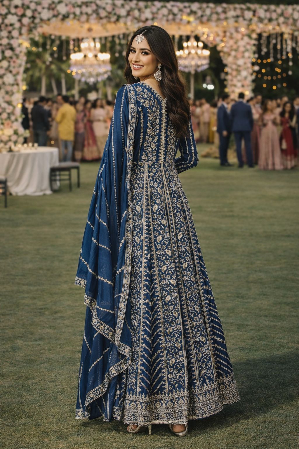 Blue Chinon Embroidered Anarkali Gown — alternate view