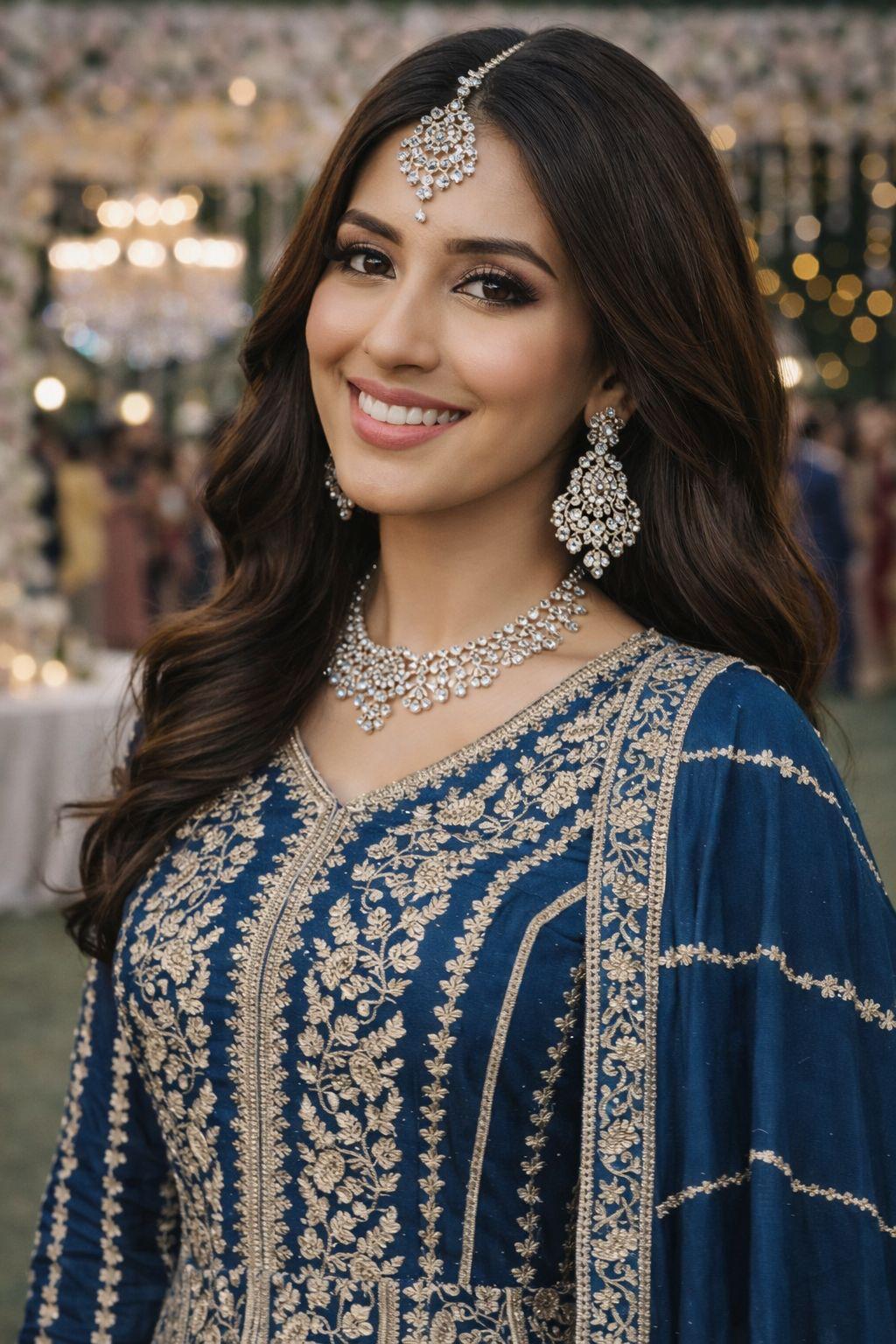 Blue Chinon Embroidered Anarkali Gown