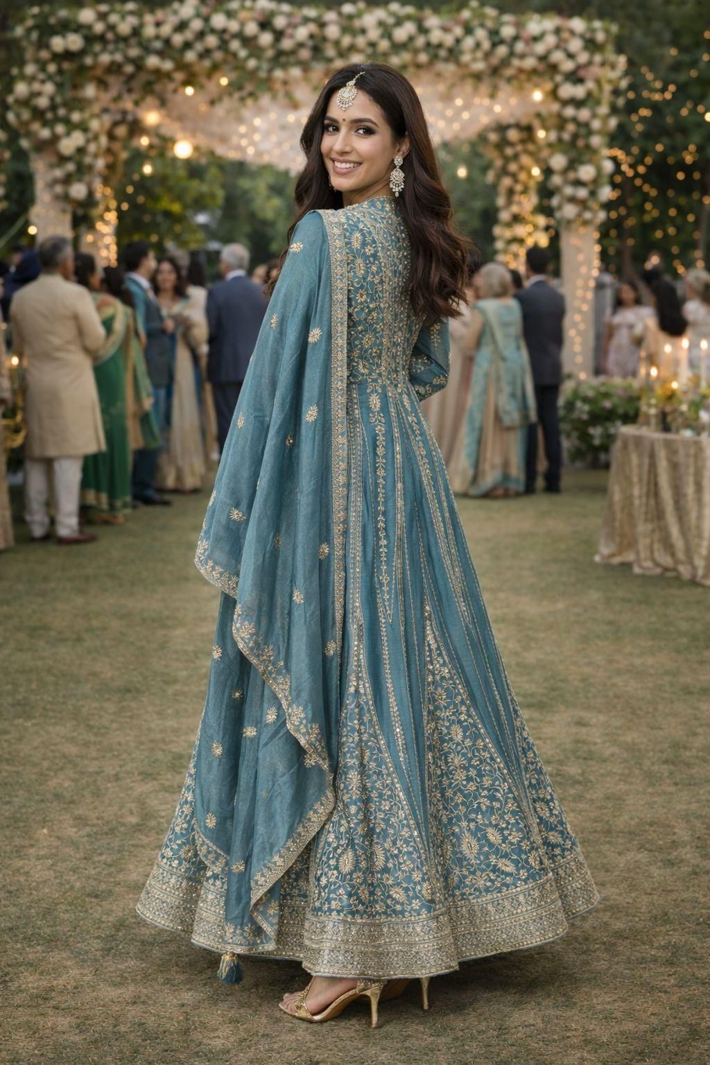 Blue Chinon Embroidered Anarkali Suit — alternate view