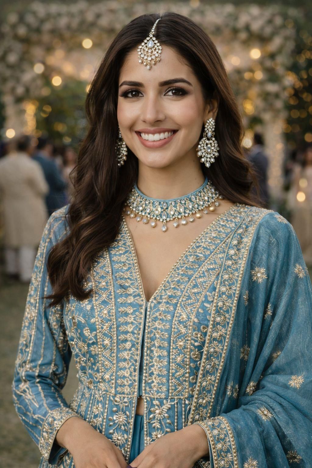 Blue Chinon Embroidered Anarkali Suit
