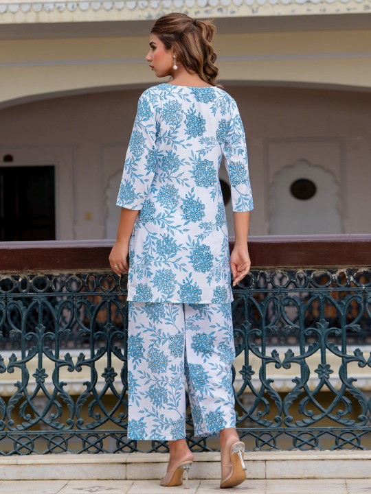 Blue Cotton Blend Designer Printed Co-Ord Set — alternate view