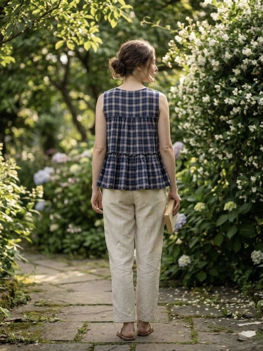 Blue Cotton Checked Tiered Co-Ord Set — alternate view