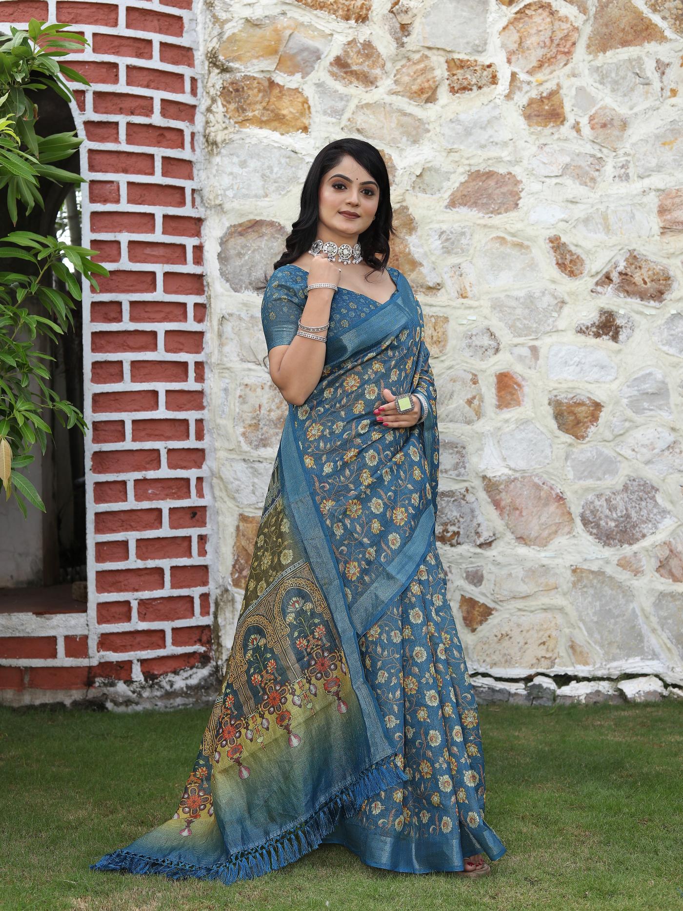 Blue Cotton Shimmer Saree