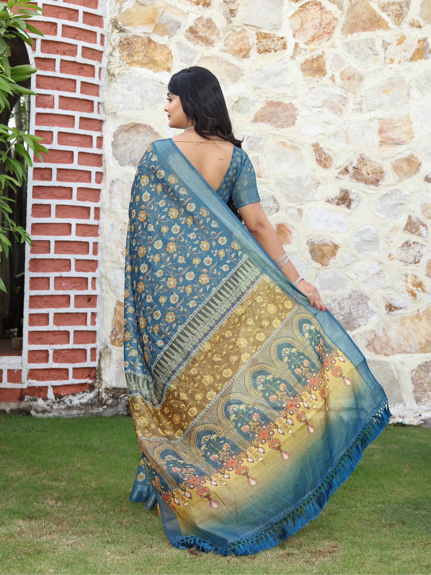 Blue Cotton Shimmer Saree — alternate view