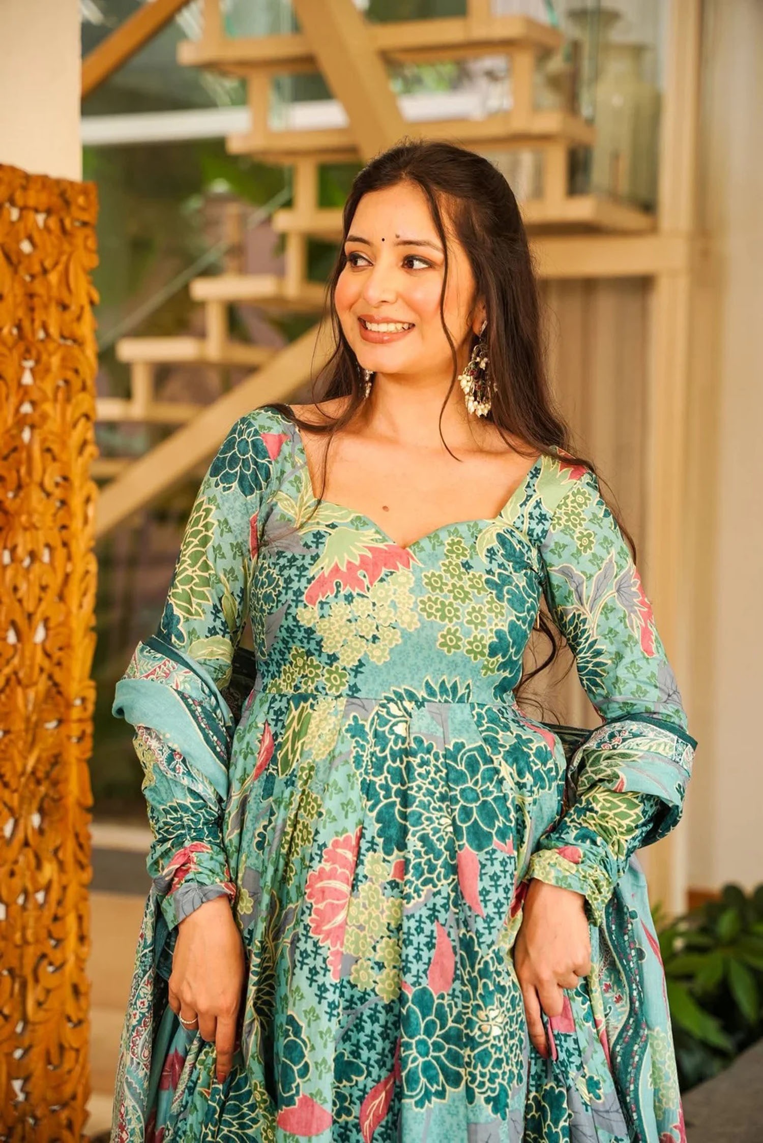 Blue Cotton Silk Multicolor Digital Printed Anarkali Suit