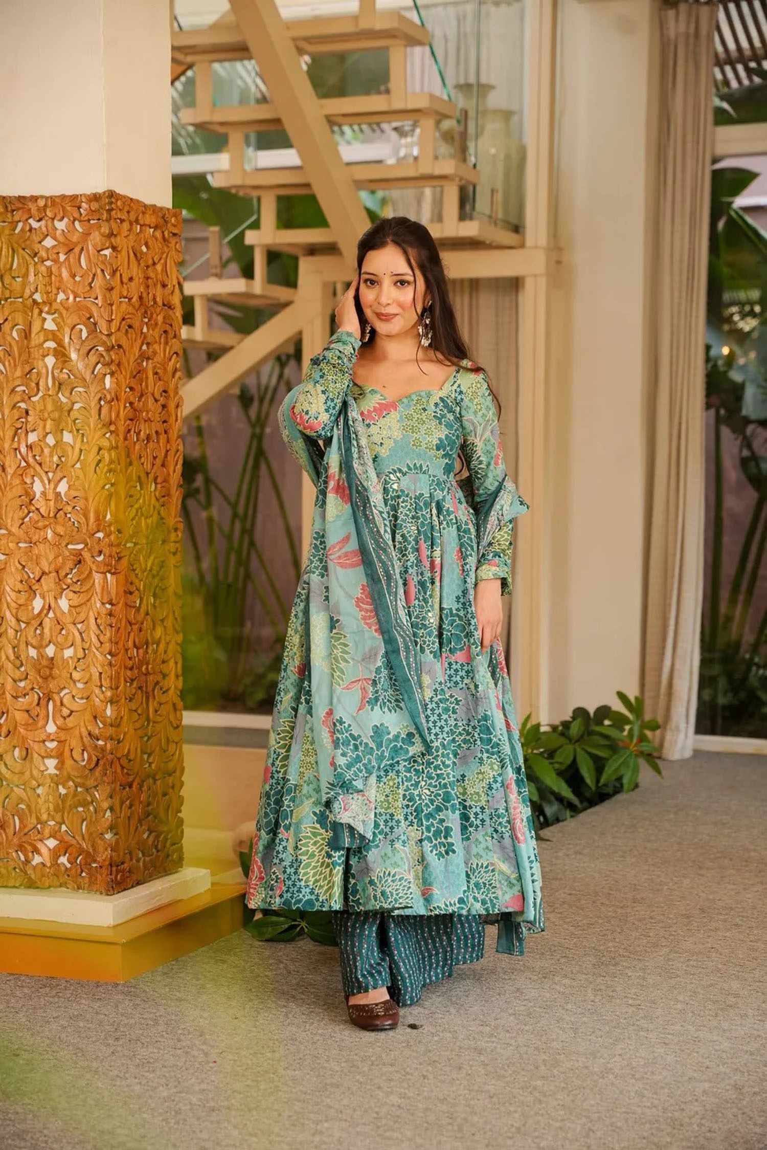Blue Cotton Silk Multicolor Digital Printed Anarkali Suit
