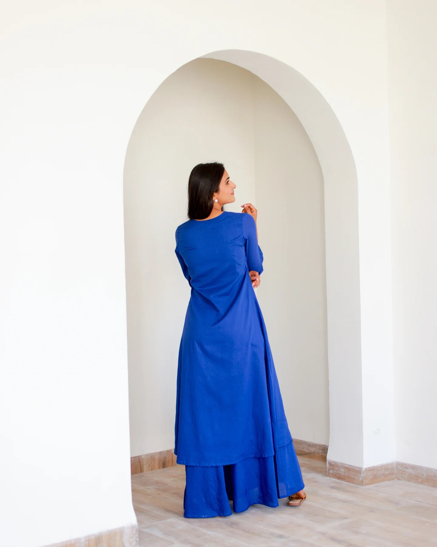Blue Cotton Solid Designer Casual Tunic Co-ord Set — alternate view
