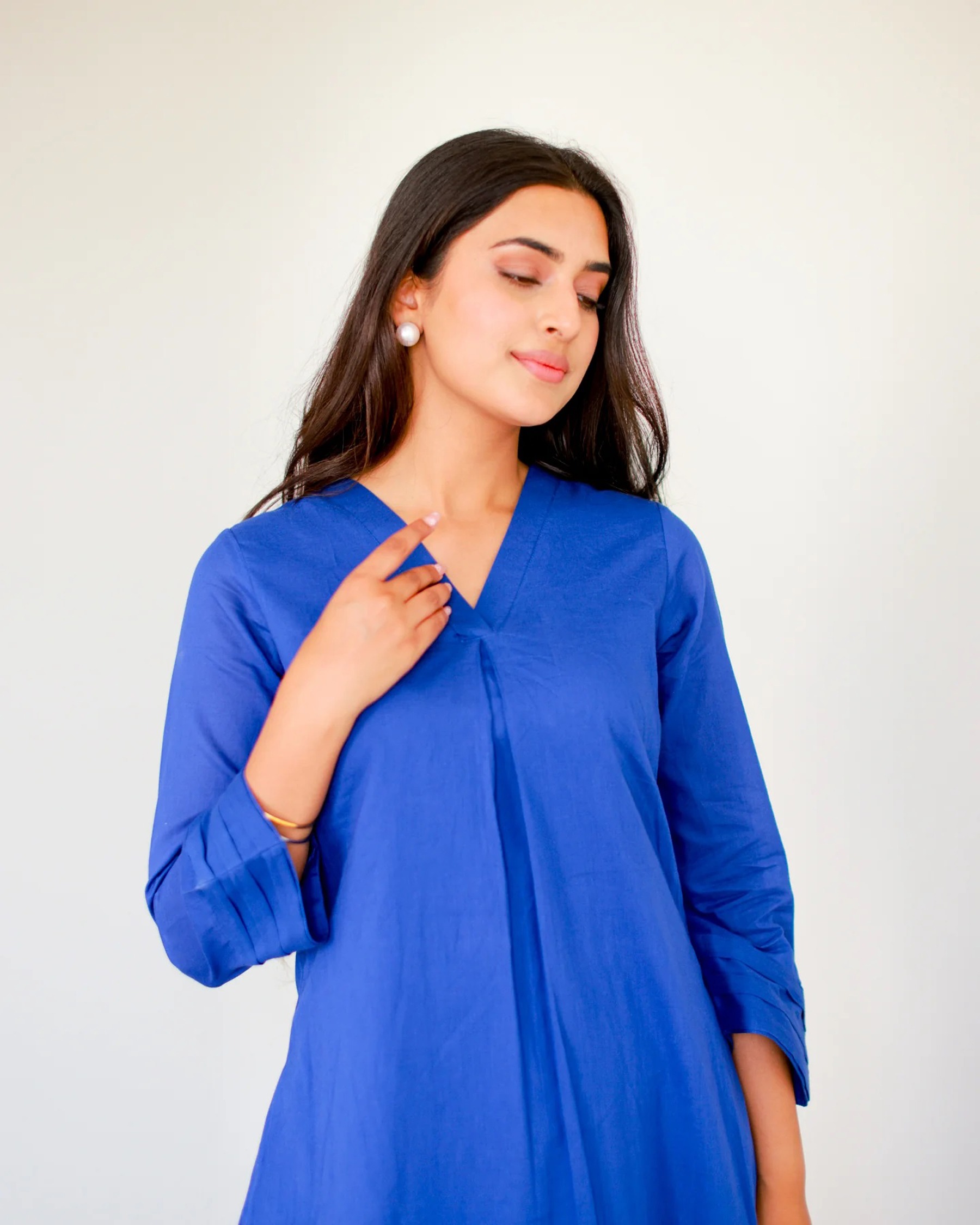 Blue Cotton Solid Designer Casual Tunic Co-ord Set