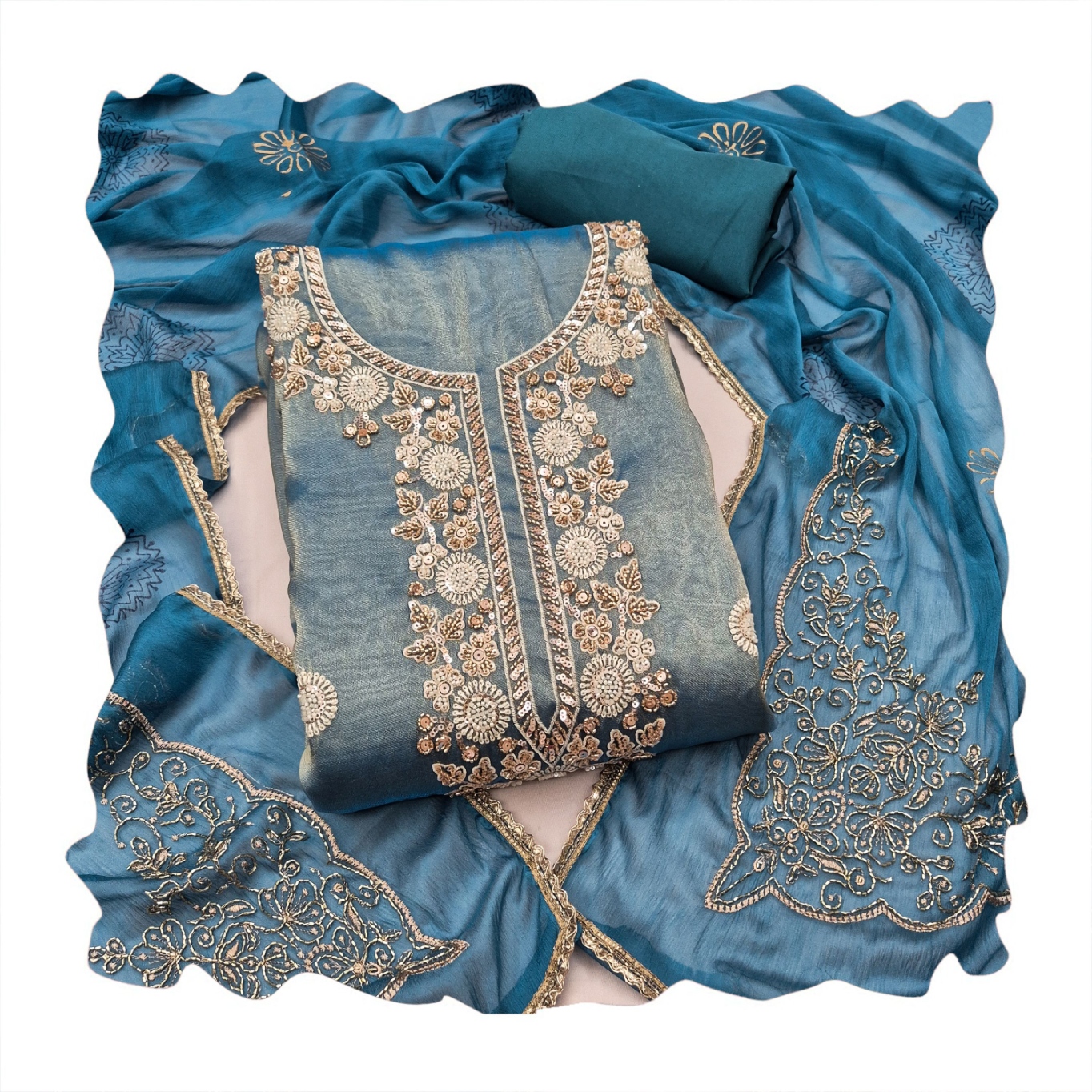 Blue Designer Bits Embroidery Salsa Straight Suit — alternate view