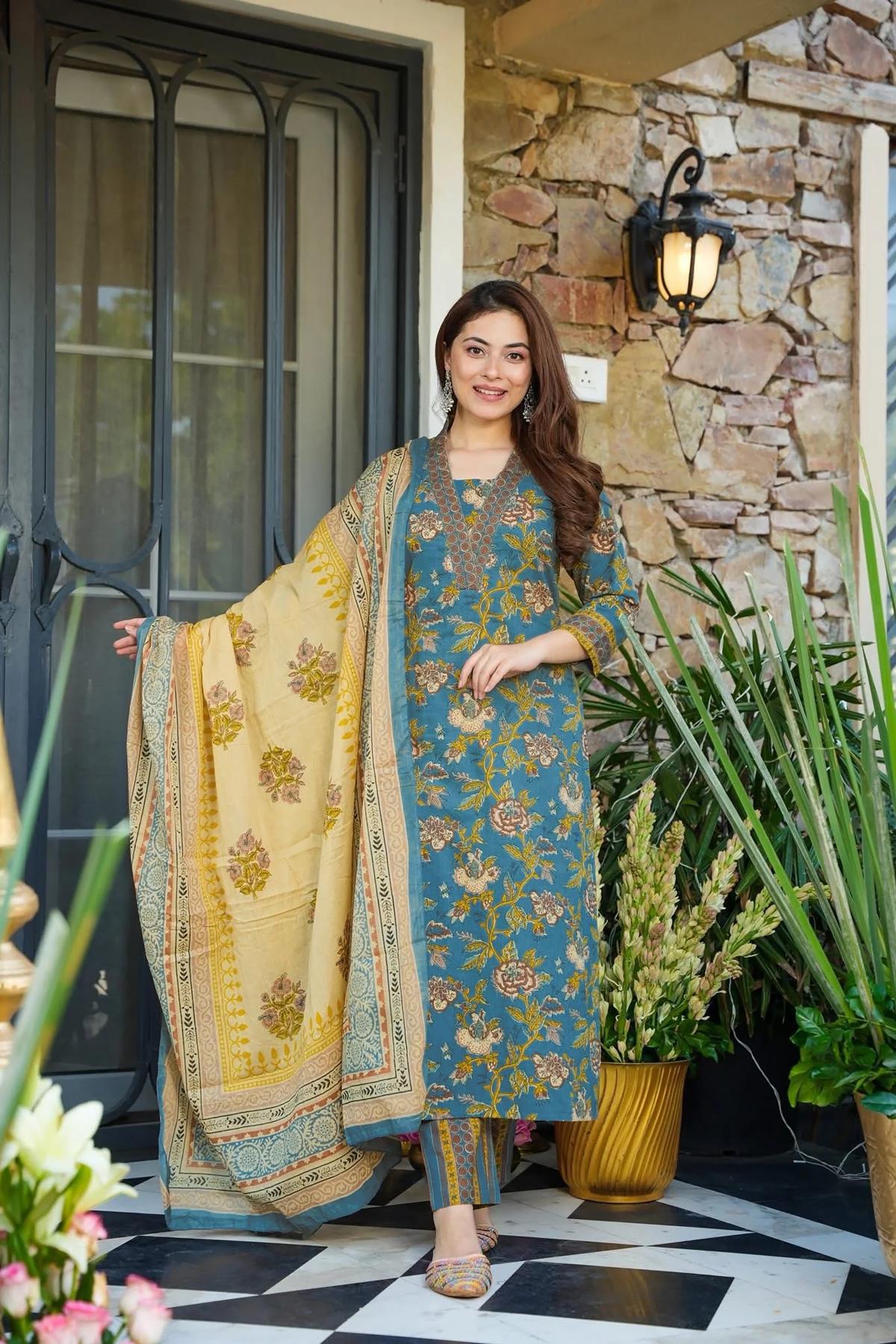 Blue Designer Digital Printed Muslin Palazzo Suit