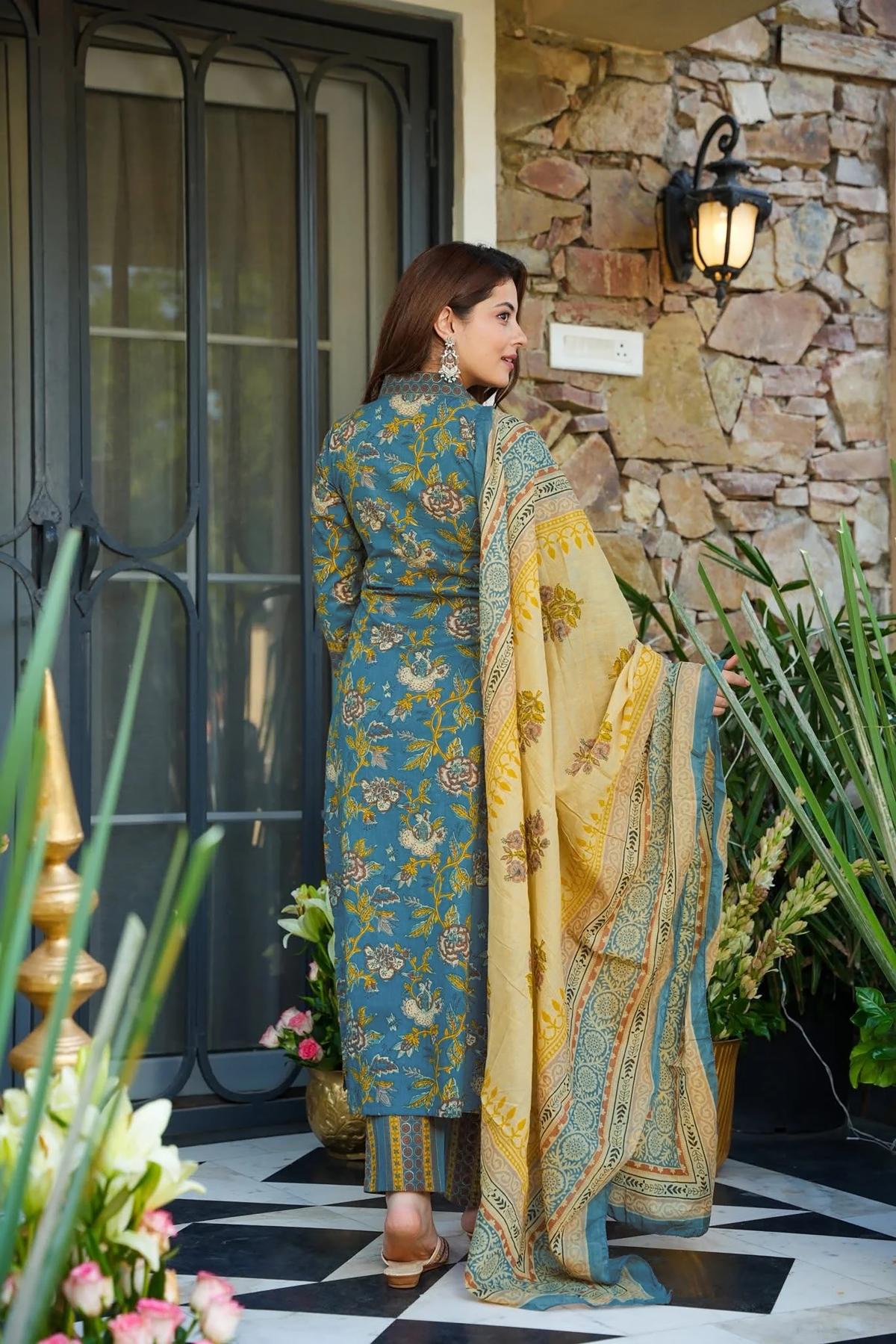 Blue Designer Digital Printed Muslin Palazzo Suit — alternate view