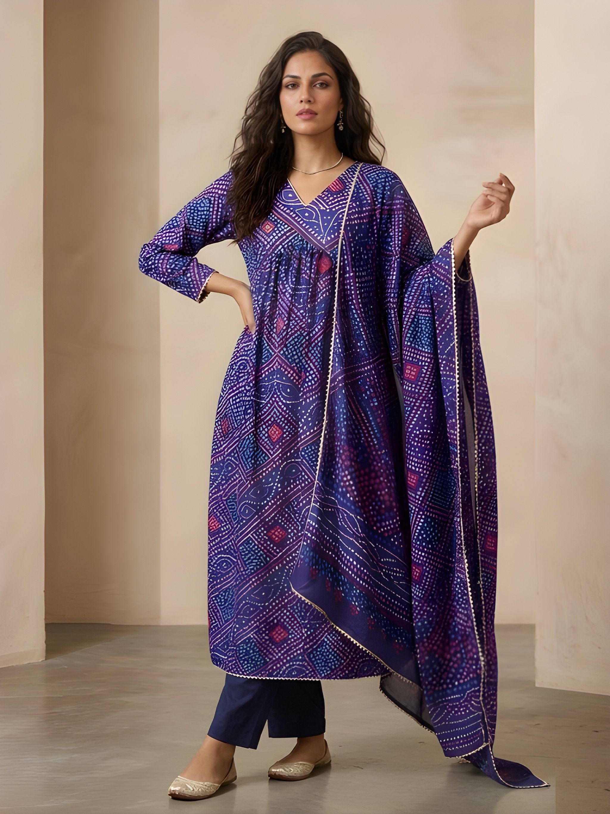 Blue Designer Printed Delta Silk Salwar Suit