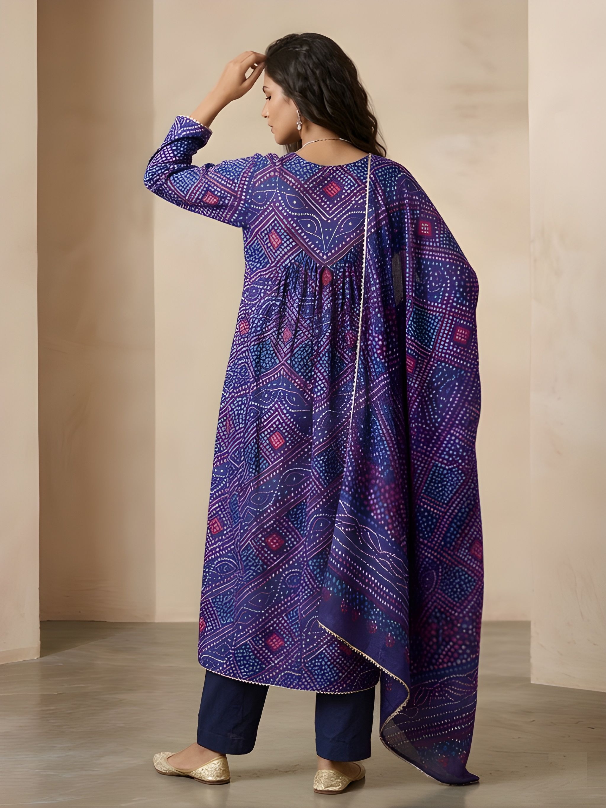 Blue Designer Printed Delta Silk Salwar Suit — alternate view