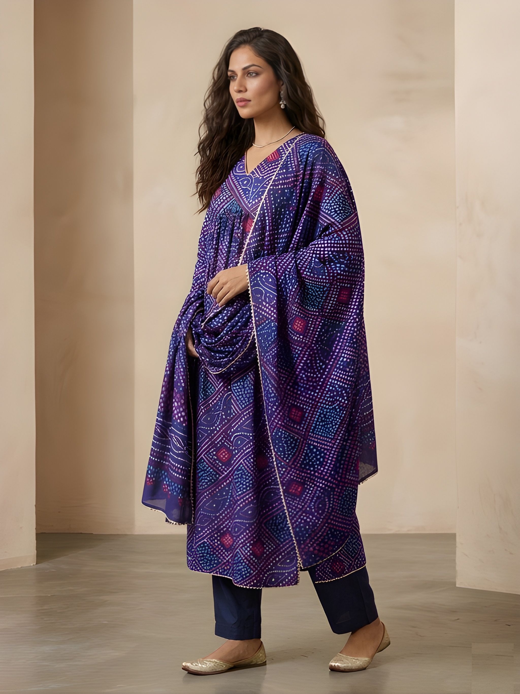Blue Designer Printed Delta Silk Salwar Suit
