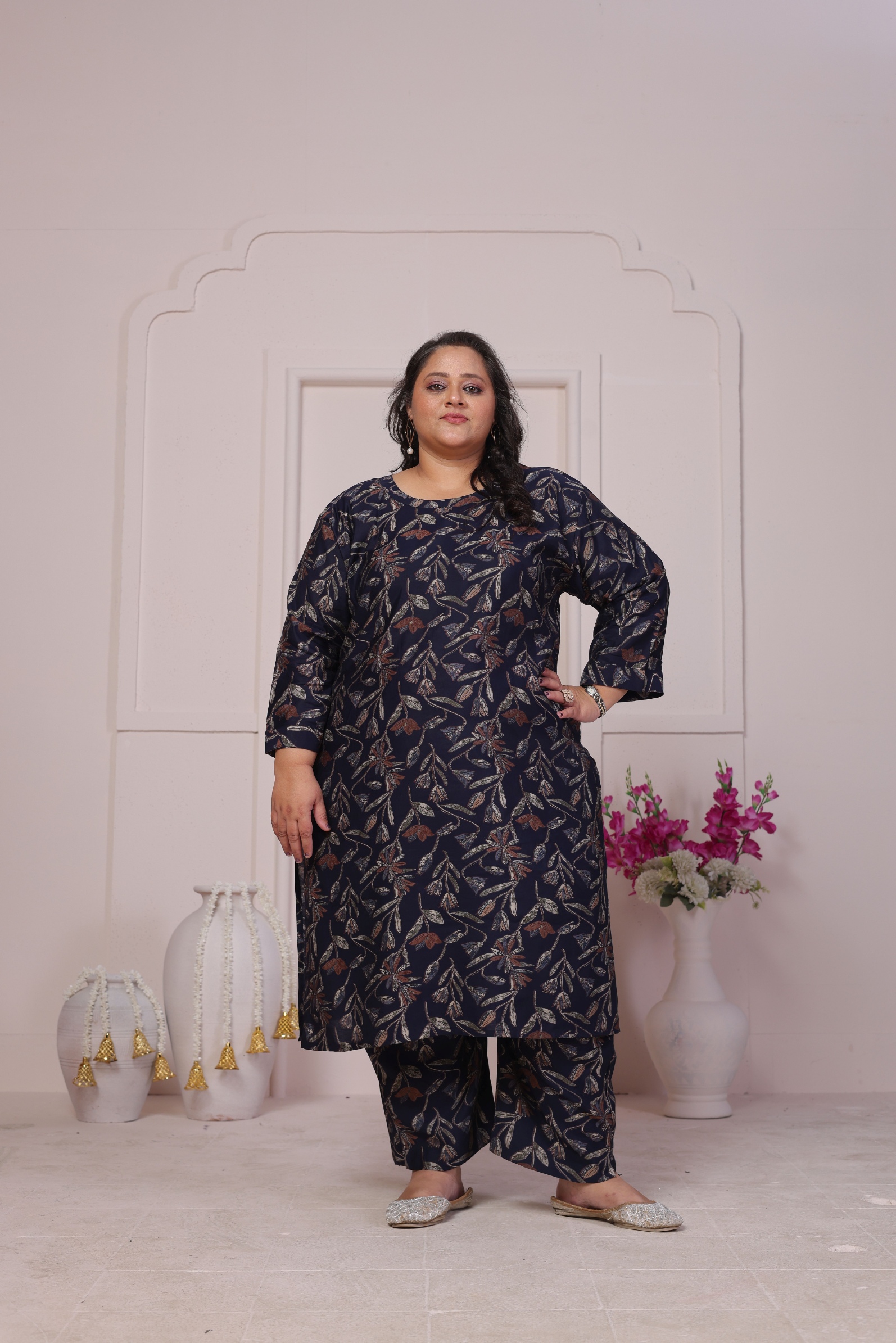 Blue Designer Printed Viscose Chanderi Kurti