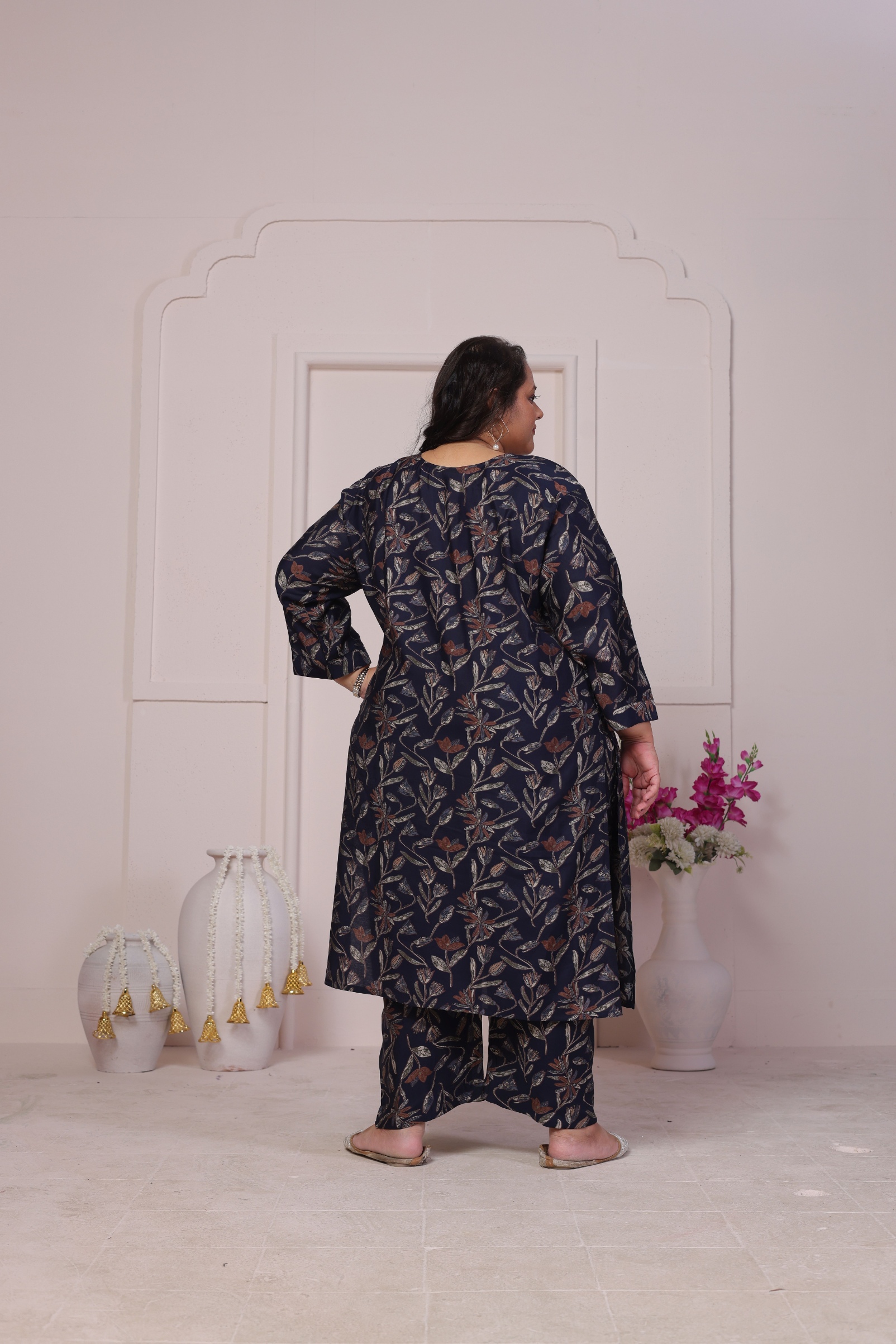Blue Designer Printed Viscose Chanderi Kurti — alternate view