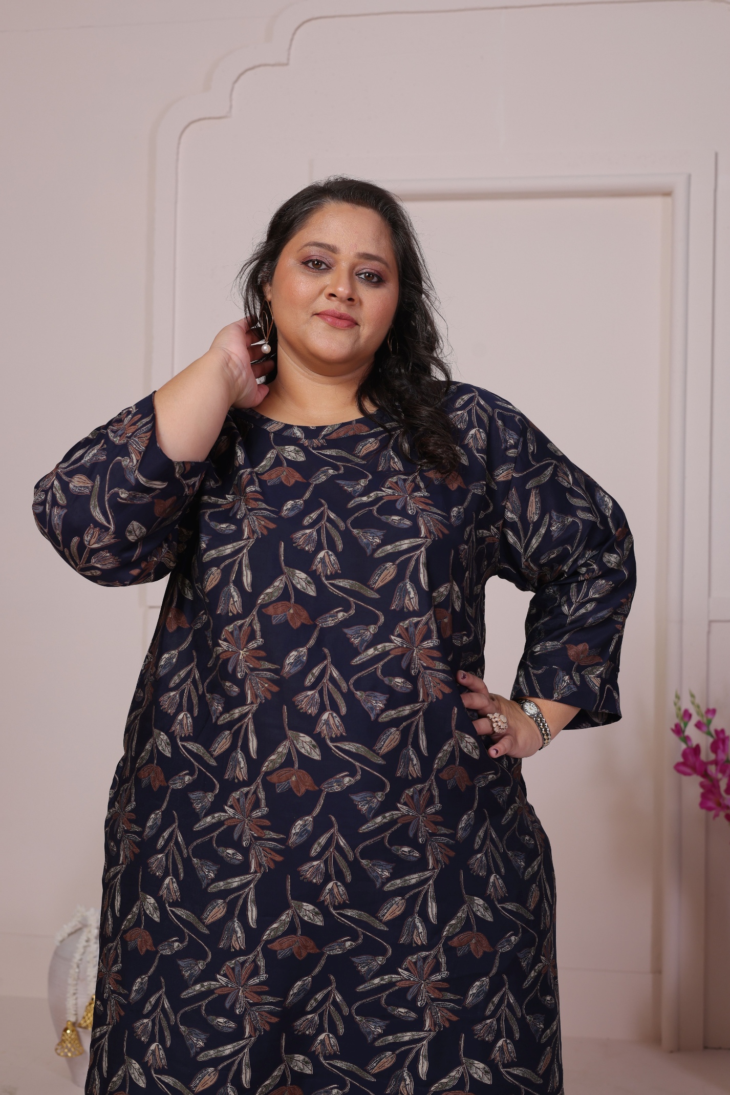 Blue Designer Printed Viscose Chanderi Kurti