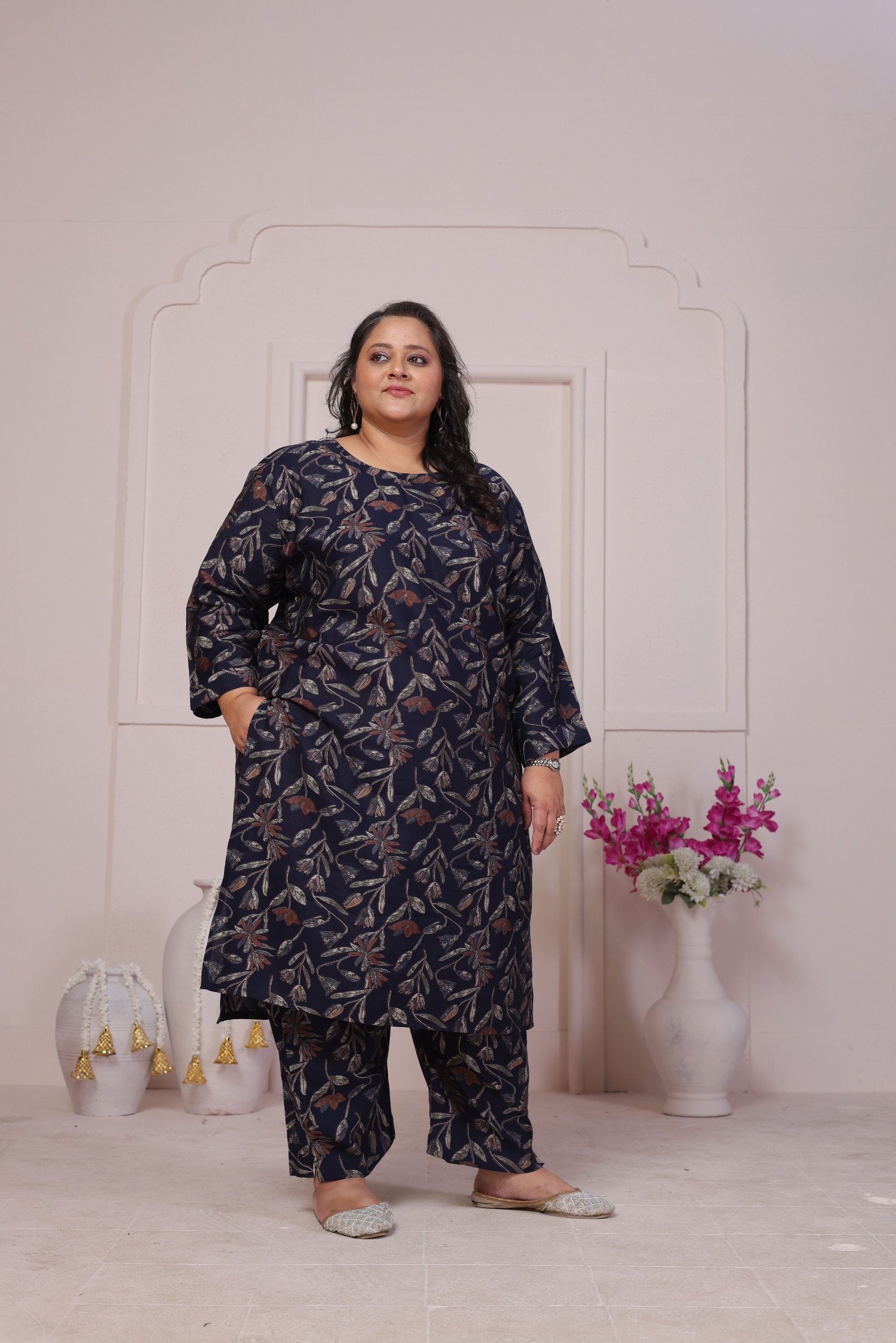 Blue Designer Printed Viscose Chanderi Kurti