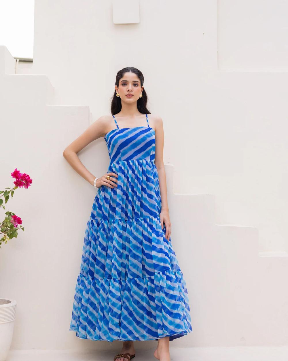 Blue Digital Printed Georgette Gown