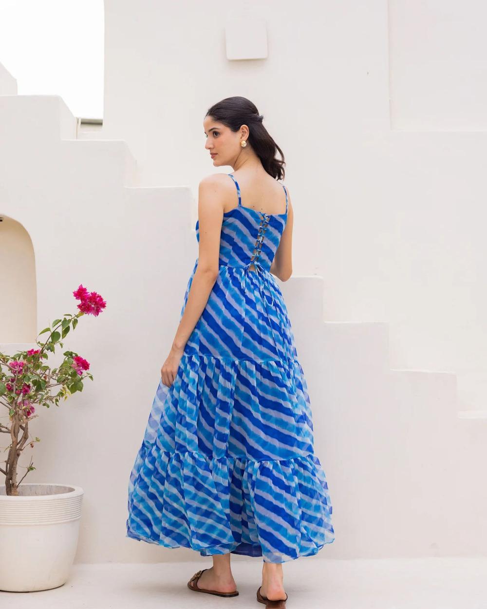 Blue Digital Printed Georgette Gown — alternate view