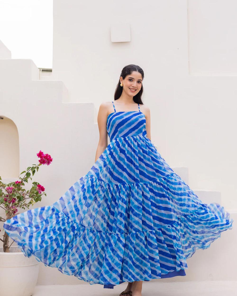 Blue Digital Printed Georgette Gown