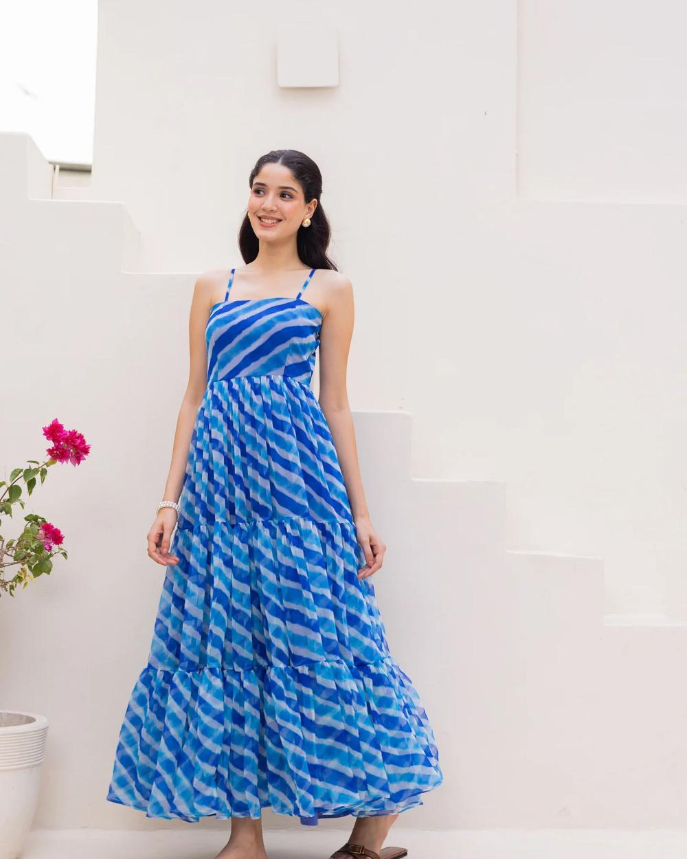 Blue Digital Printed Georgette Gown