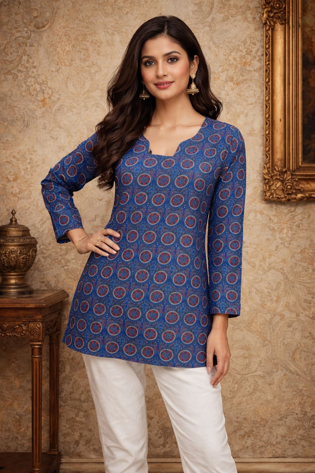 Blue Digital Printed Maslin Kurti