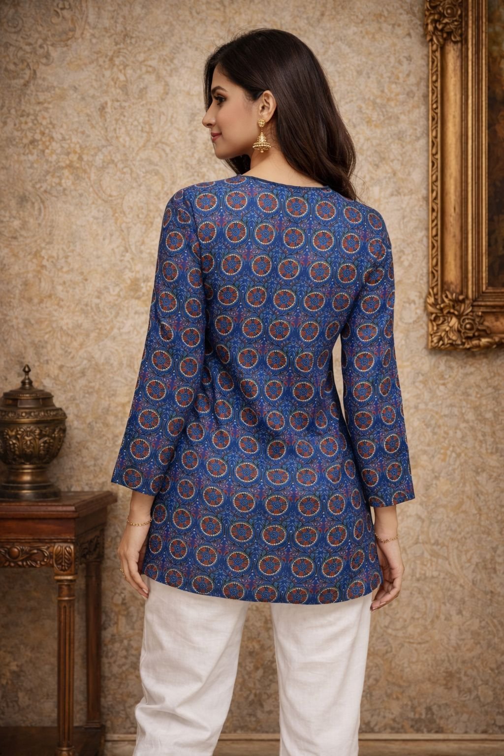 Blue Digital Printed Maslin Kurti — alternate view