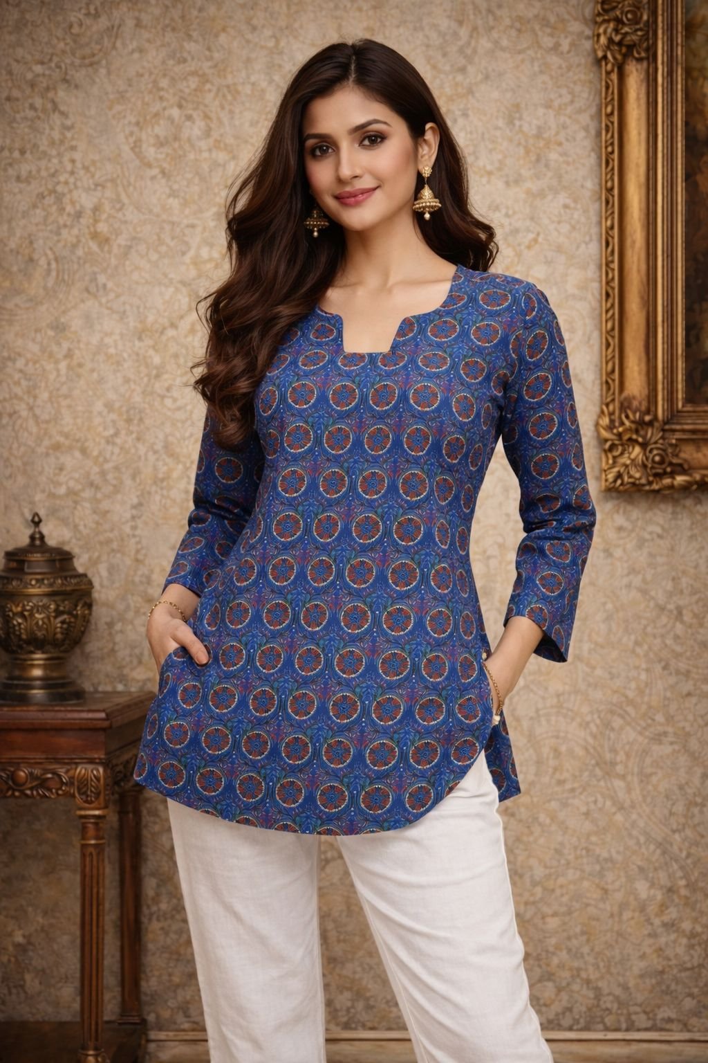 Blue Digital Printed Maslin Kurti
