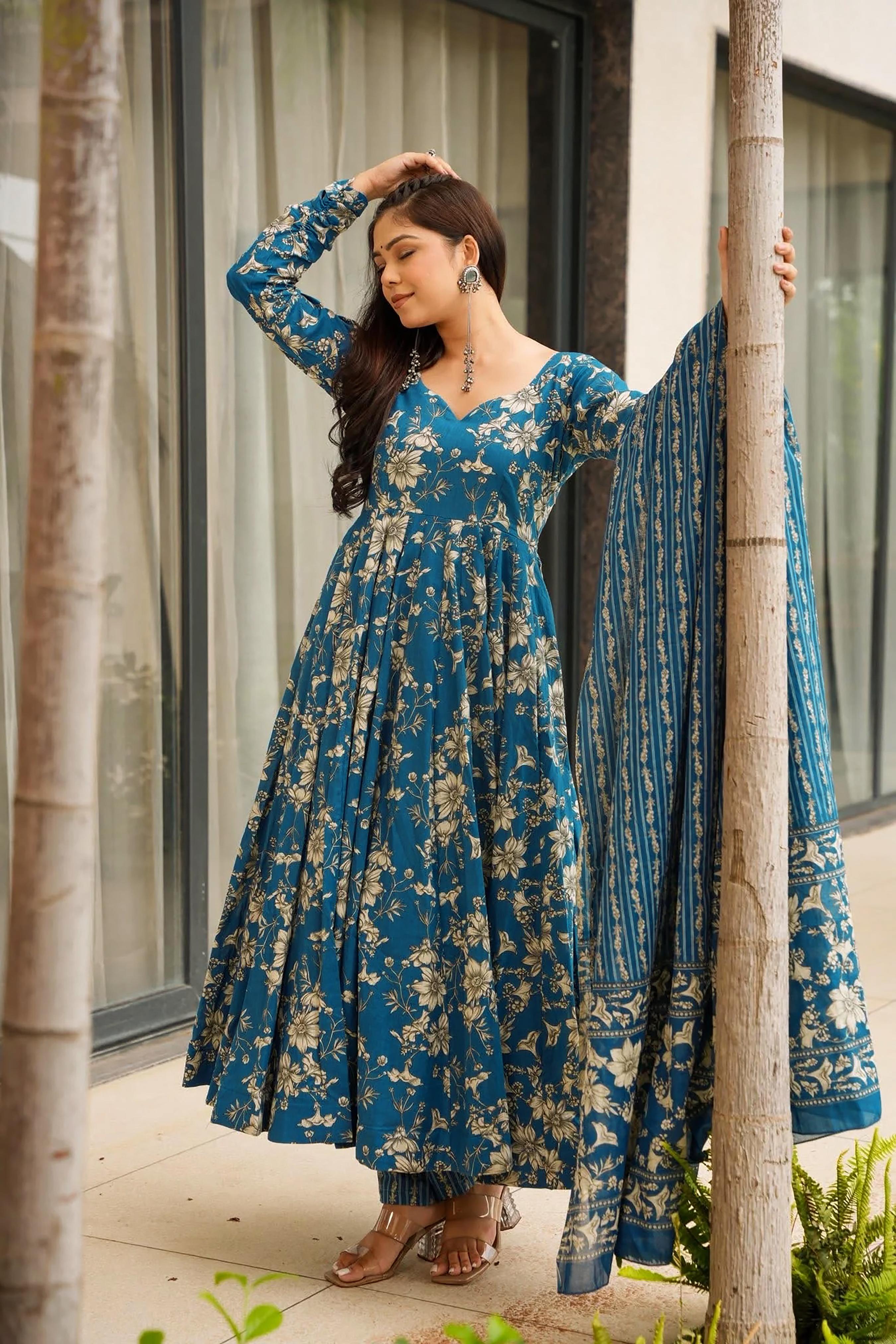 Blue Digital Printed Muslin Palazzo Suit