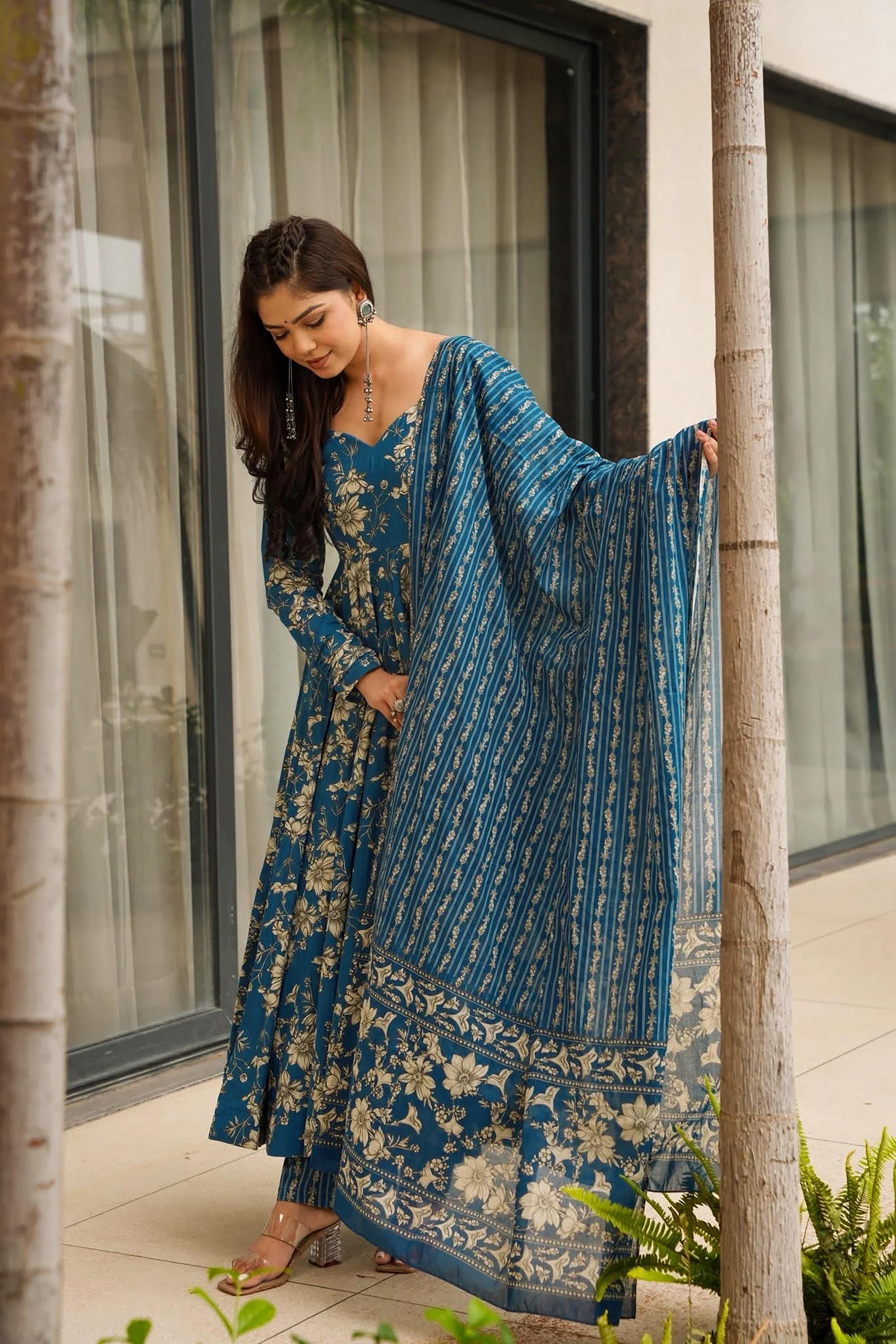 Blue Digital Printed Muslin Palazzo Suit