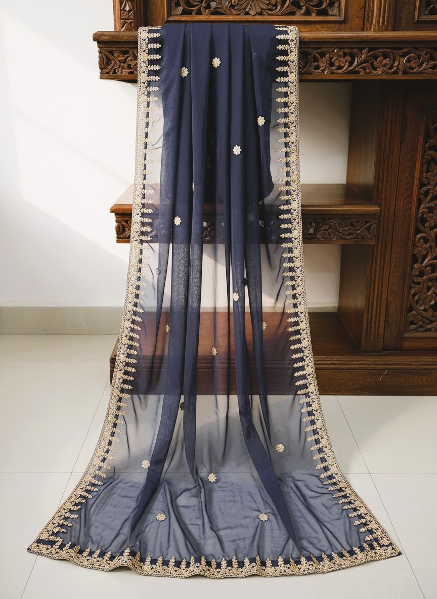 Blue Dori Embroidered Organza Dupatta