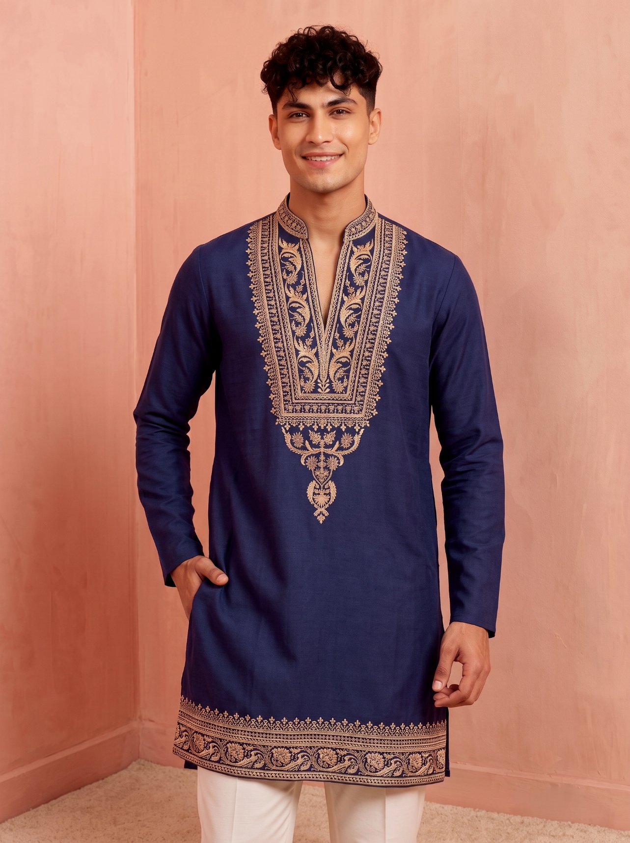 Blue Embroidered Armani Kurta Pyjama